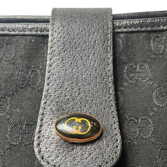 Vintage Gucci Black Monogram Shoulder Bag Italy Logo Strap Classic Old Money - Picture 7 of 15